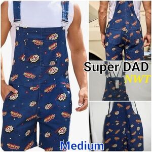 🦸♂️Super Hero Dad💢 Bib Overall Shorts Medium Blue